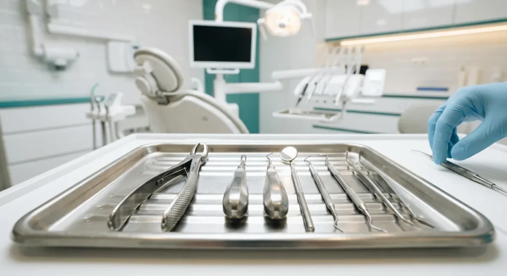 Dental surgeon performing wisdom tooth extraction